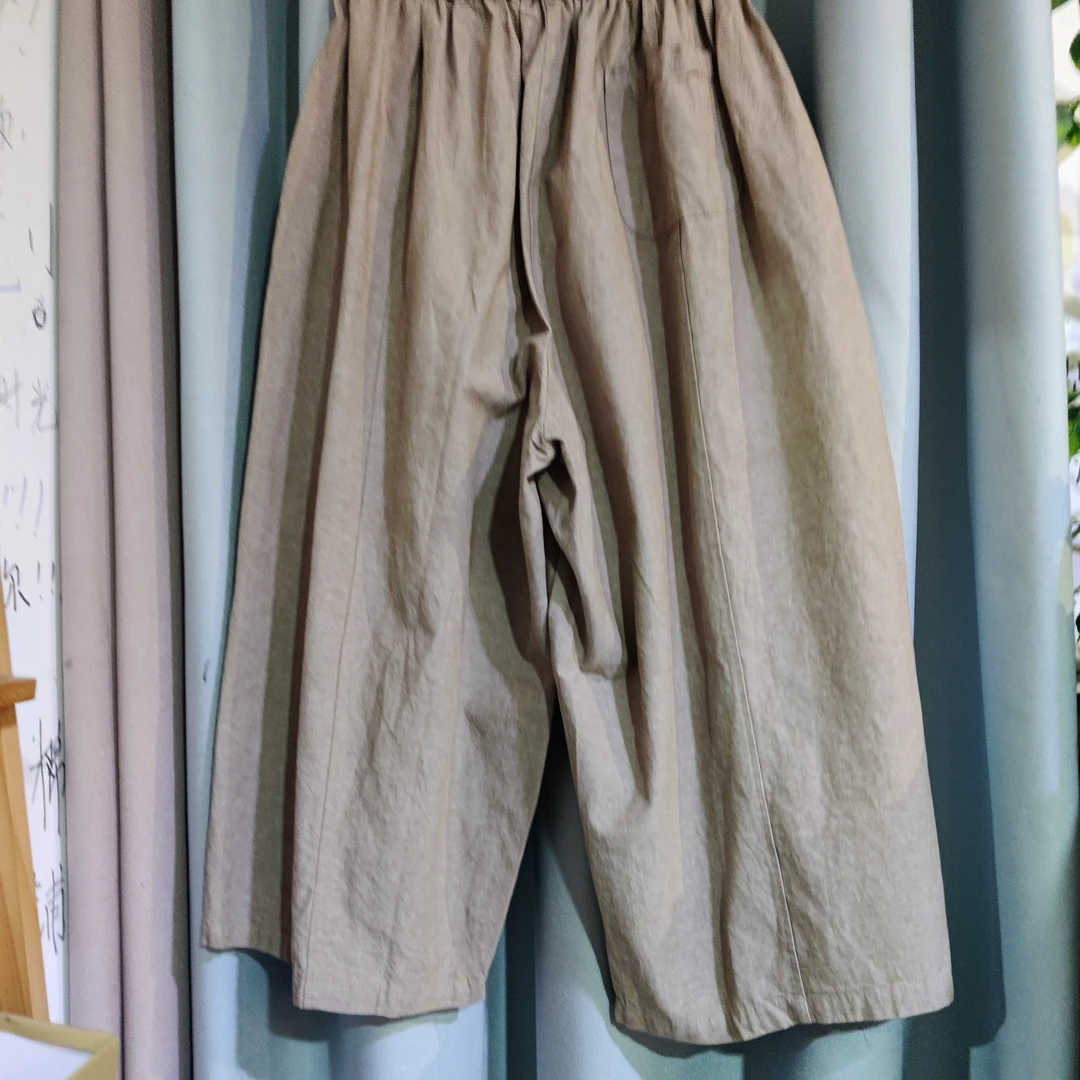 夏荷简麻秋亚麻色织幻染休闲巴蕉裤宽松