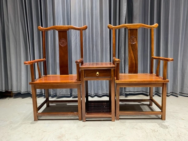 黄檀实木官帽椅三件套茶几主人椅洽谈椅家用新中式简约