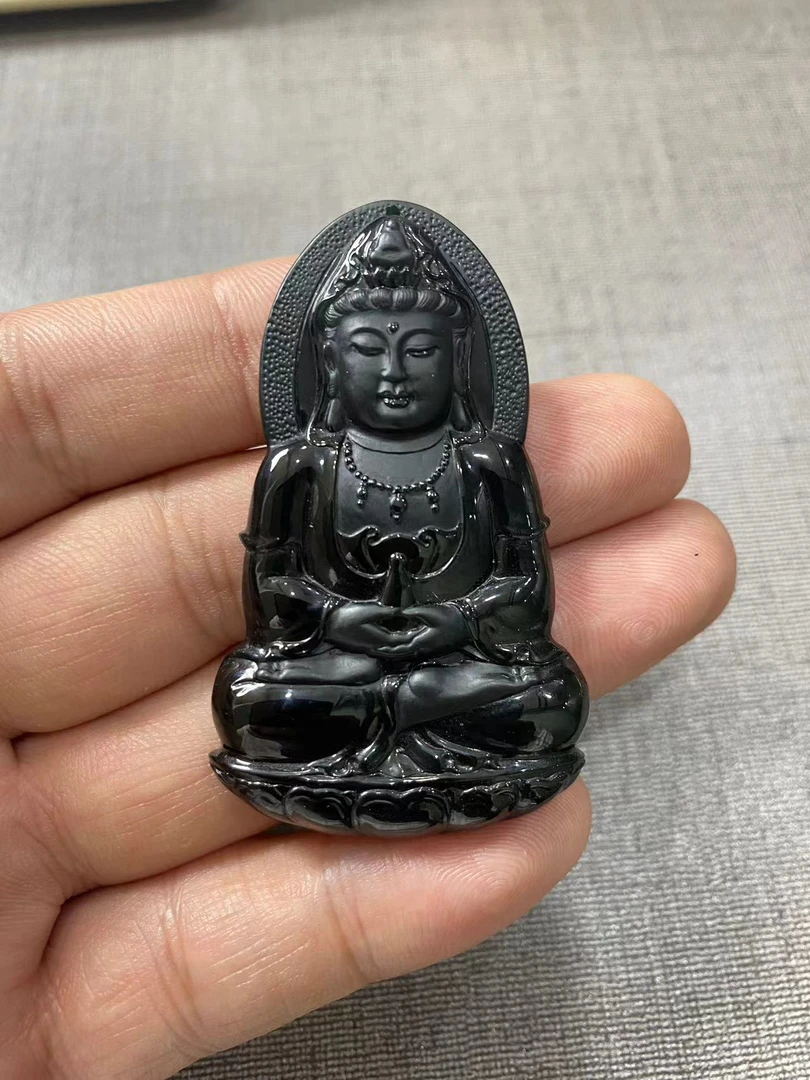 翡翠a货墨翠观音