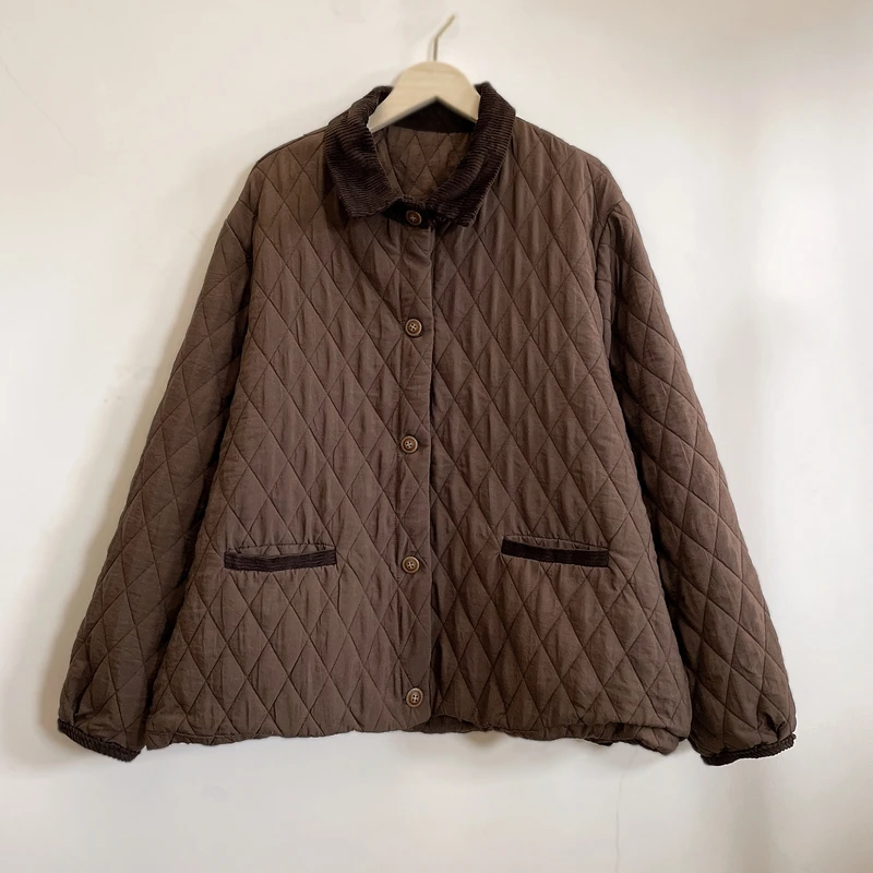 加厚保暖休闲棉衣时尚百搭复古宽松菱形格2024冬季新款YX104855