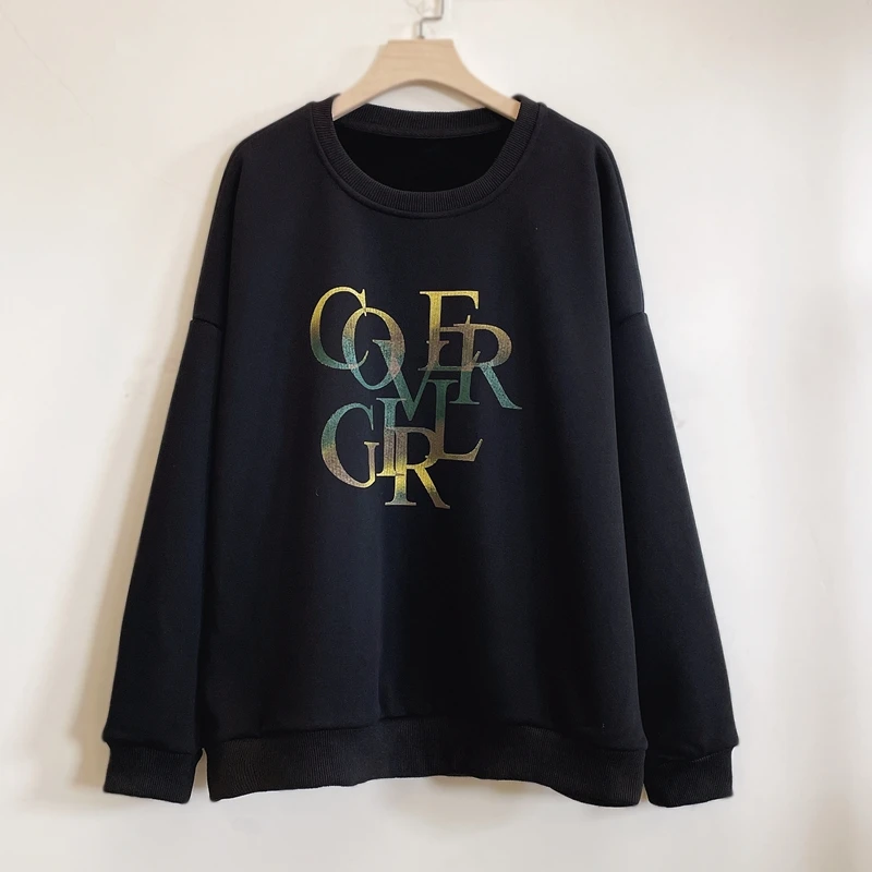 加绒加厚保暖卫衣长袖时尚休闲百搭黑色宽松2024秋冬新款YX104609