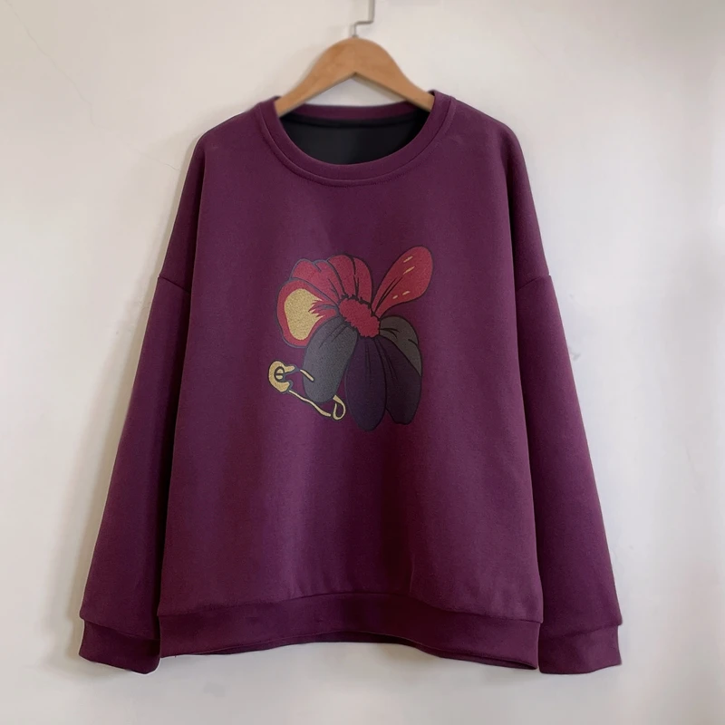 秋季休闲卫衣长袖时尚百搭宽松女士印花紫色潮流2024新款YX104536