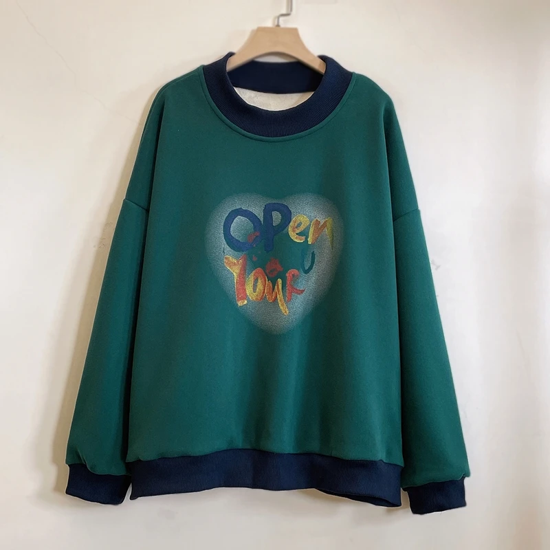 加绒加厚保暖休闲卫衣长袖时尚百搭绿色宽松2024秋冬新款YX104694