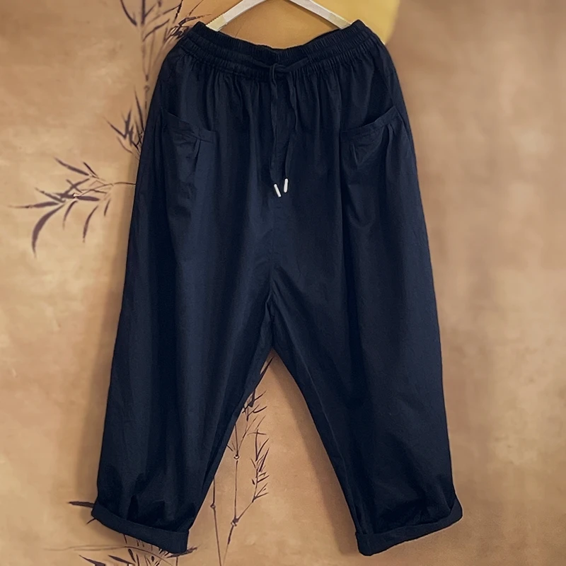 2024夏季新款时尚洋气宽松休闲黑色松紧腰百搭哈伦九分裤YX103837