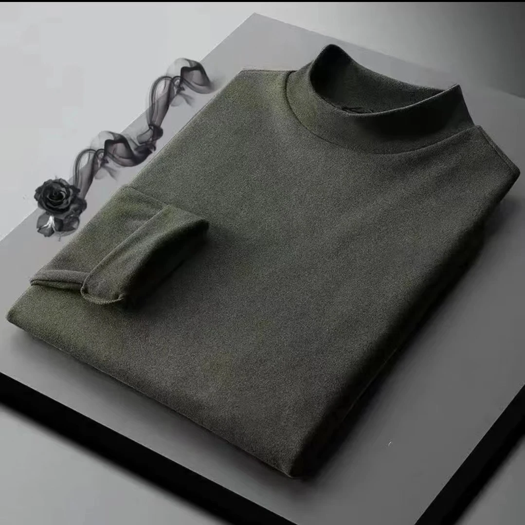秋冬纯色双面磨毛德绒半高领男装长袖男士保暖加绒内搭打底衫男装