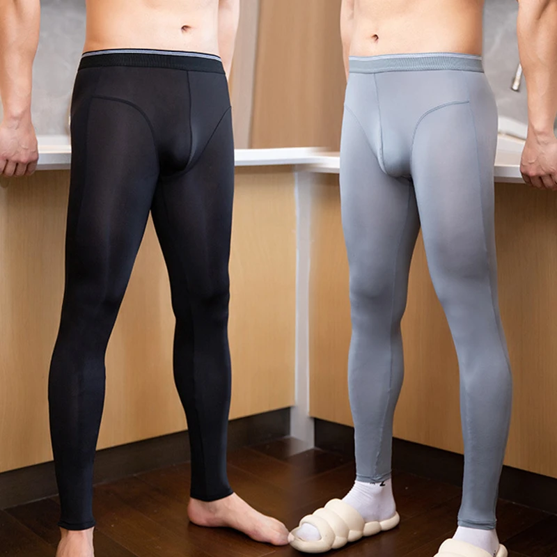 冰丝秋裤男款薄款保暖裤丝滑紧身衬裤运动健身打底裤青年性感线裤
