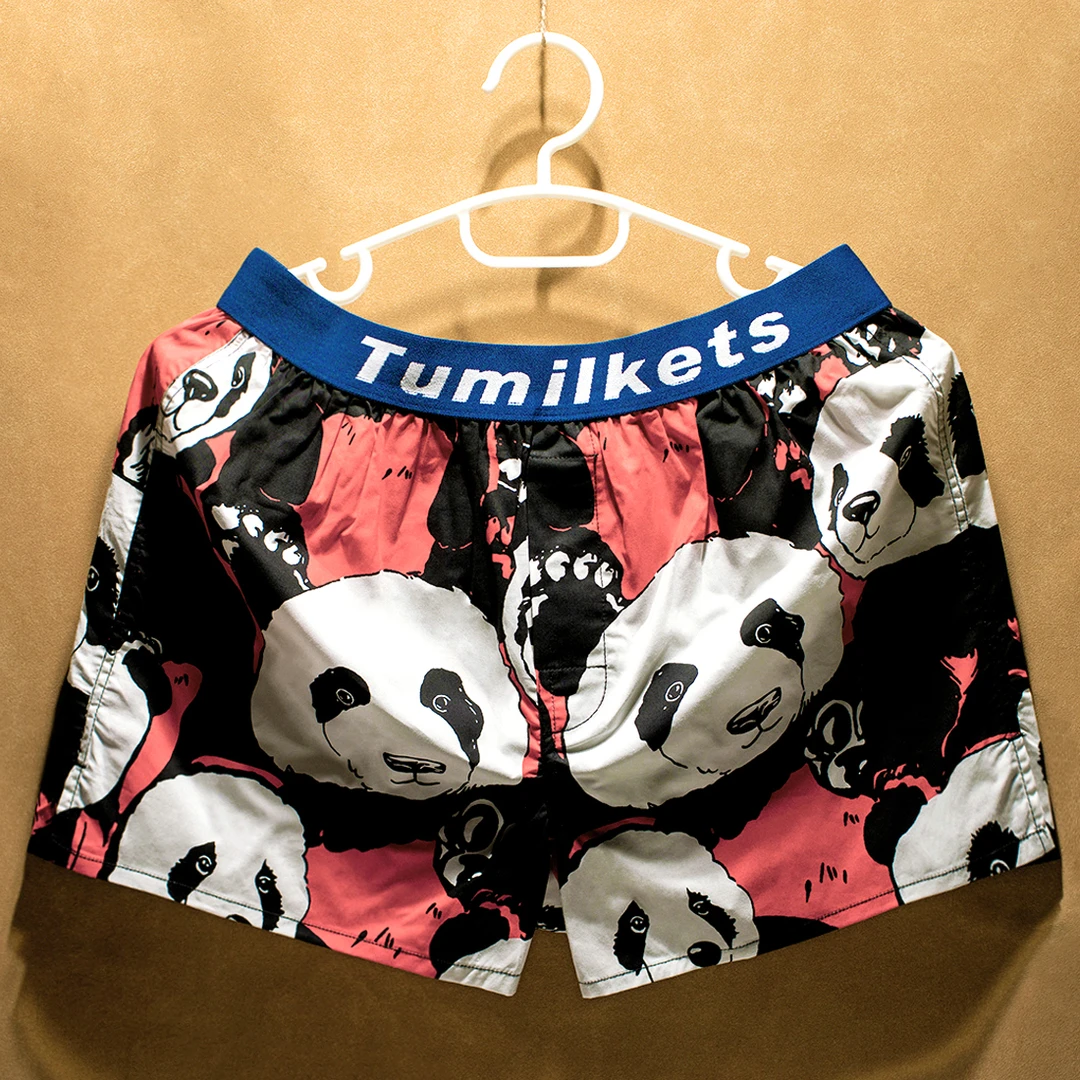 家居休闲睡裤个性印花大码阿罗裤纯棉男士平角裤薄款宽松透气短裤