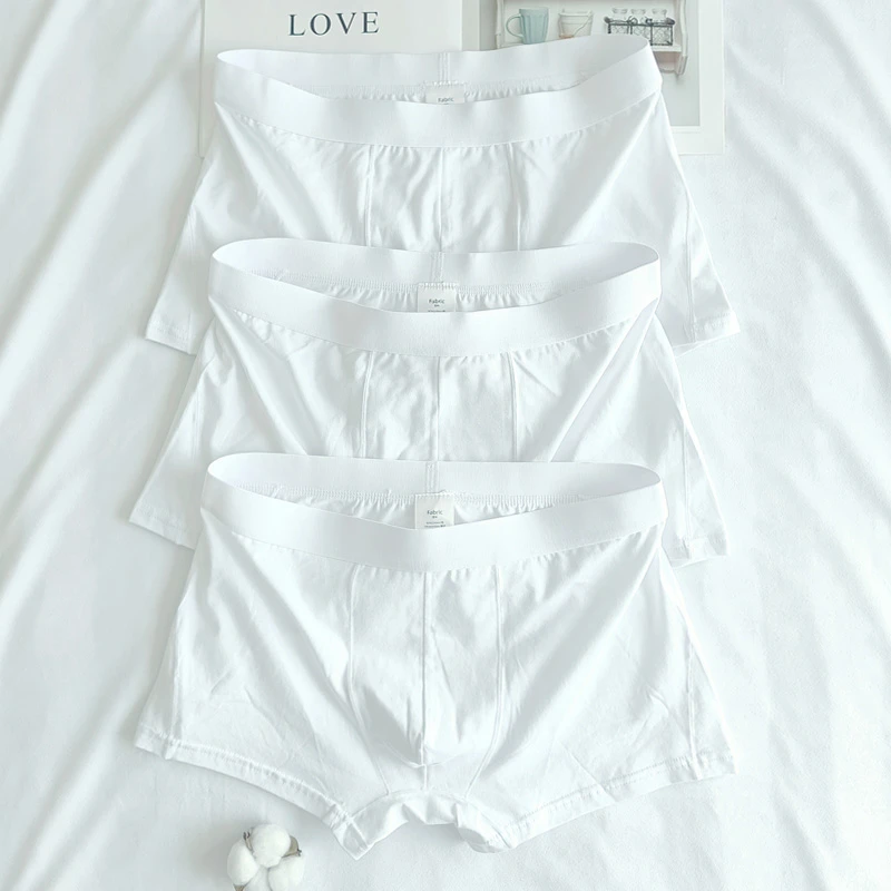 纯白男士内裤男生棉质白色浅色舒适平角裤纯色透气夏季四角短裤头