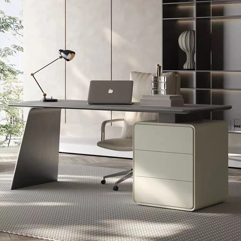 轻奢岩板书桌意式极简家用电脑桌高端写字台后现代高级书房办公桌