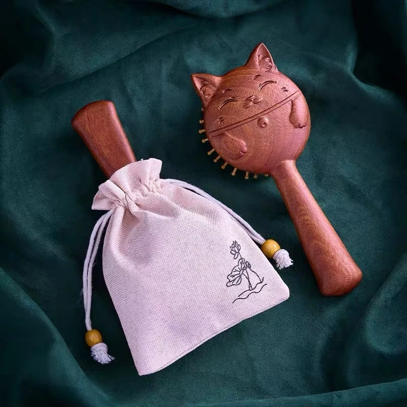 气垫梳子气囊梳子天然金丝檀木手工打磨按摩梳女士专用顺发经络梳