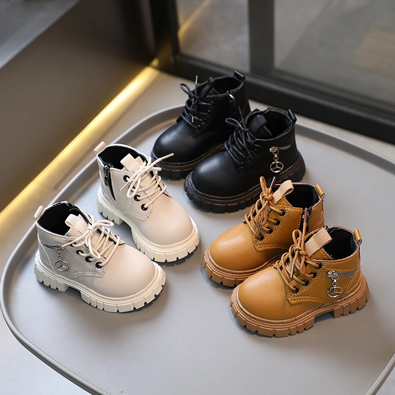 儿童马丁靴春秋季男童宝宝鞋短靴侧拉链女童靴子小黄靴-D