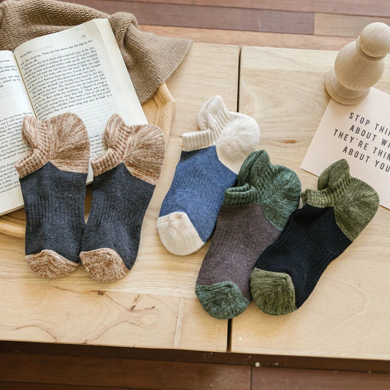 袜子男短袜棉袜脚底毛圈加厚吸汗男款船袜低腰浅口毛巾底袜