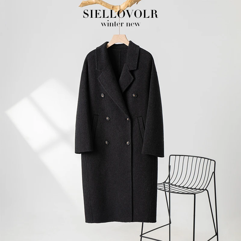 【2025新款】山羊绒10%设计师高定时尚新品双面绵羊毛大衣女显瘦