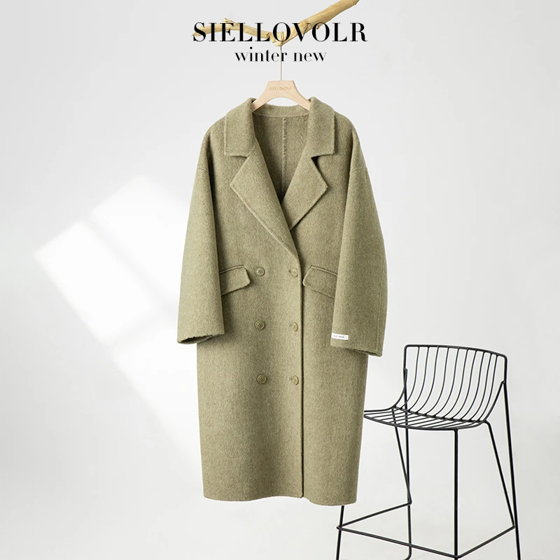 2024秋冬新款100%初剪羊毛气质韩系氛围感暖冬大衣纯手工中长款