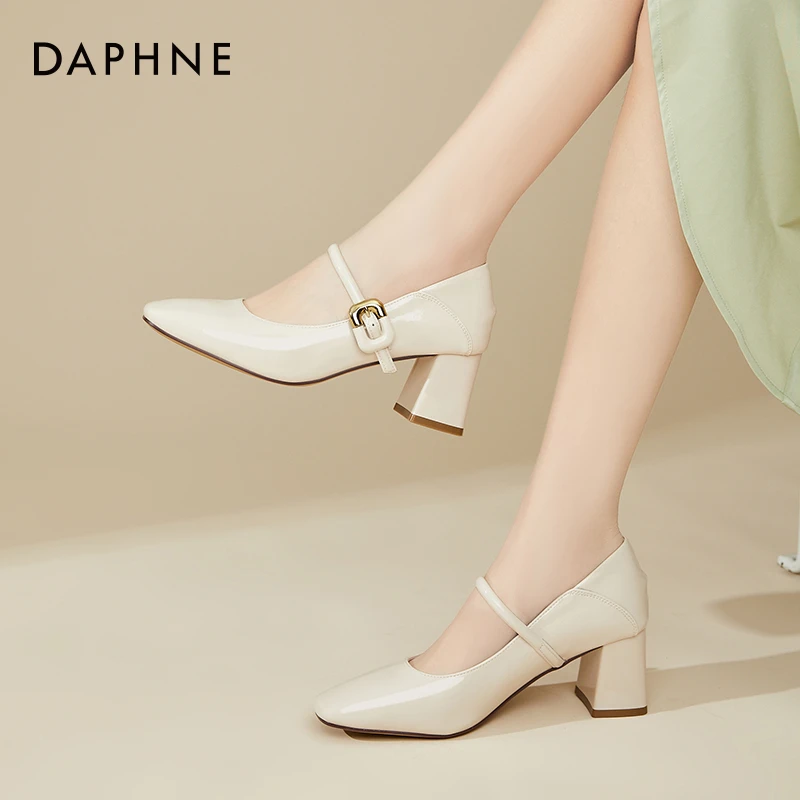达芙妮女鞋粗跟玛丽珍高跟鞋2025夏季增高6CM小皮鞋百搭浅口单鞋