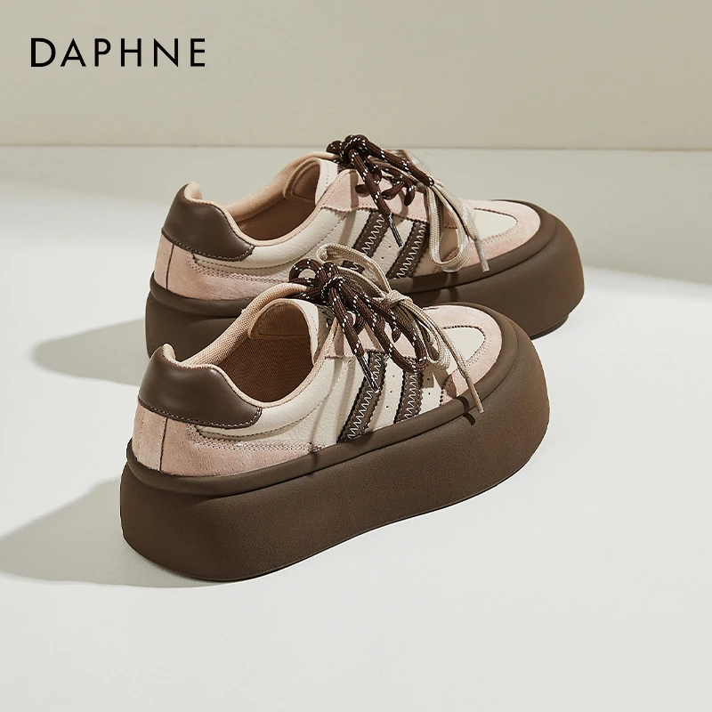 达芙妮女鞋厚底增高德训鞋202秋季小个子增高鸳鸯带轻便松糕板鞋