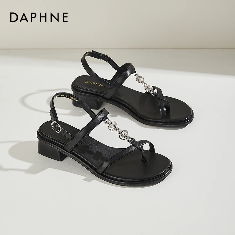 达芙妮女鞋厚底粗跟凉鞋2025夏季外穿仙女风后绊带罗马夹趾凉鞋子