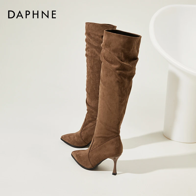 达芙妮法式尖头细跟堆堆靴女秋季新款时尚高跟长靴百搭显瘦高筒靴
