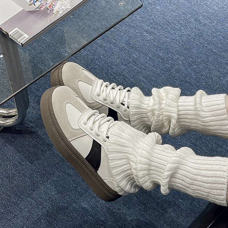 女士韩版复古系带时尚百搭潮鞋网红爆款皮质拼色撞色运动休闲板鞋