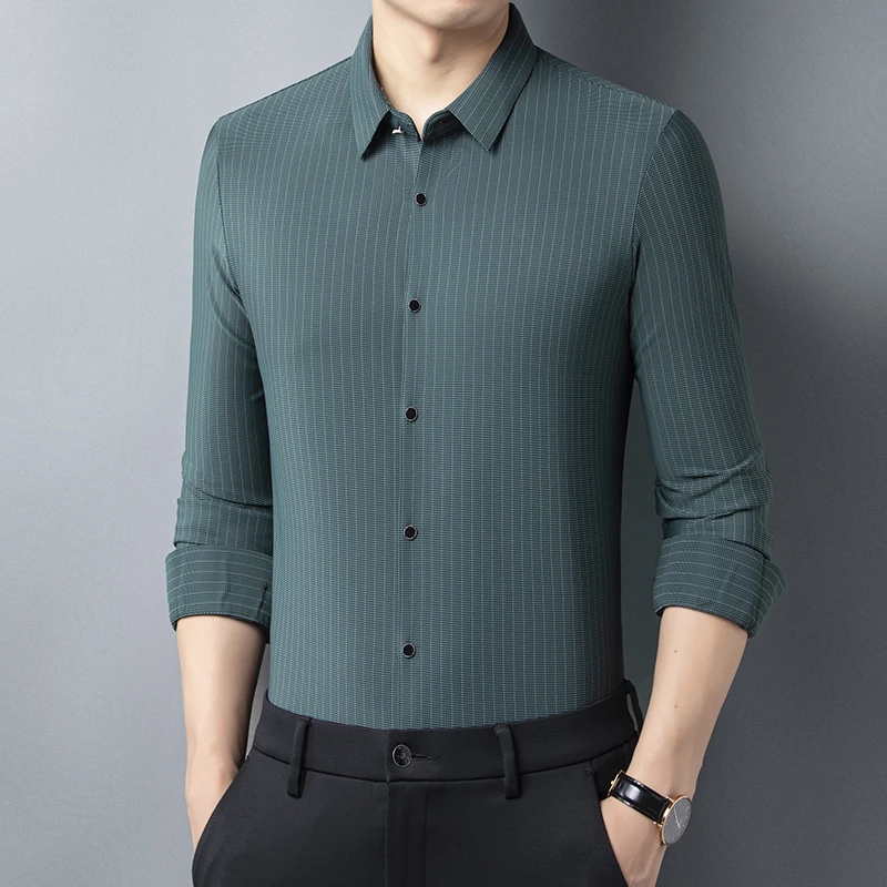 7953【无痕高弹】男士抗皱免熨烫经典竖条纹无痕衬衣