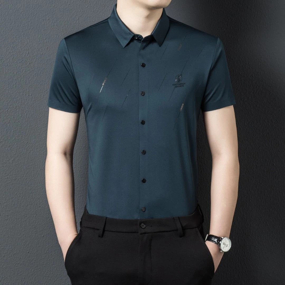 2332【冰丝抗皱高弹】夏季商务时尚清爽透气男士短袖衬衣