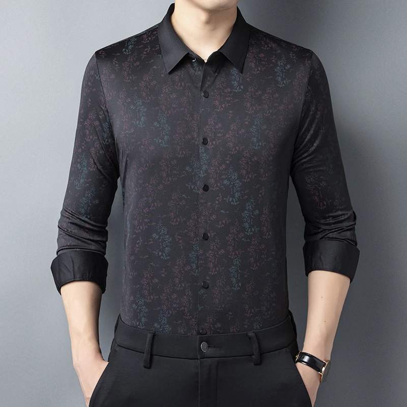 7952【无痕免熨烫】男士抗皱免熨烫印花无痕衬衣