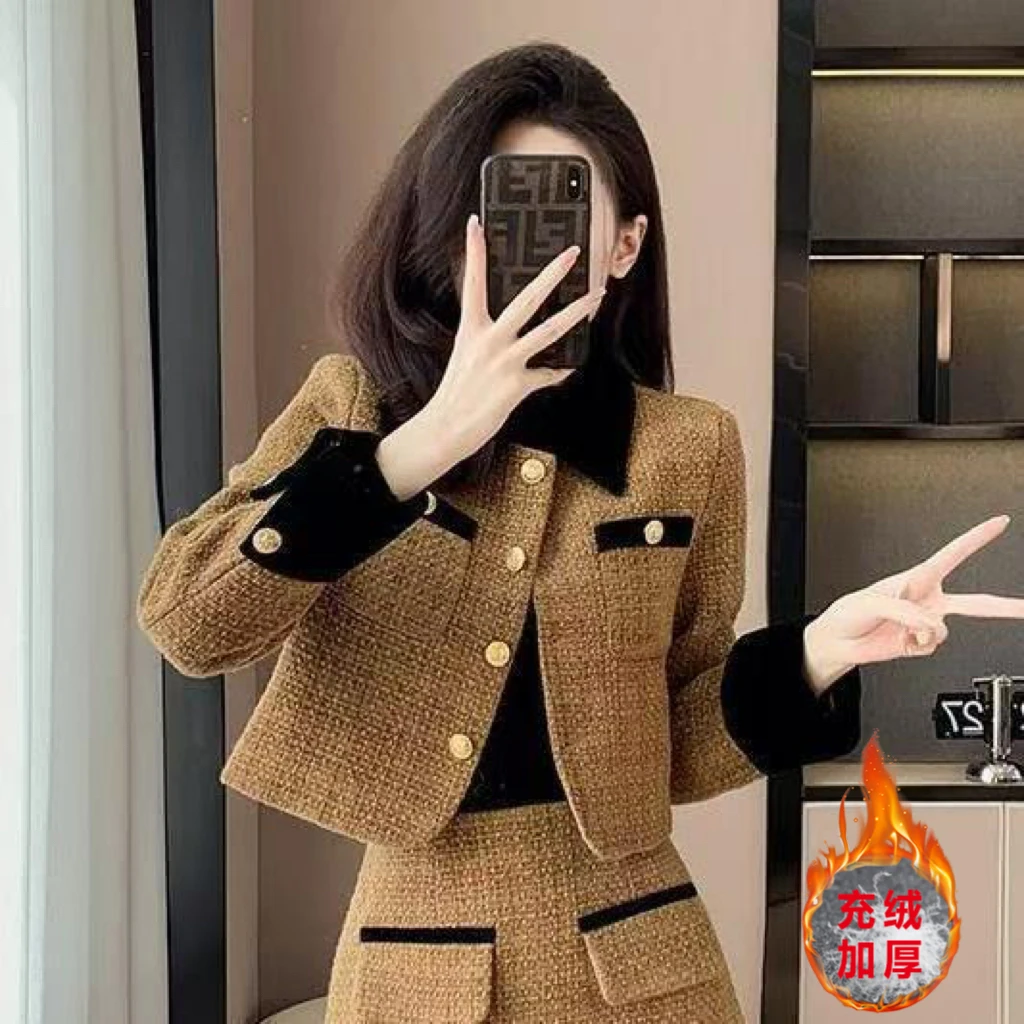 【退换包运费】充绒法式小香风短外套粗花呢气质名媛高级款RO322