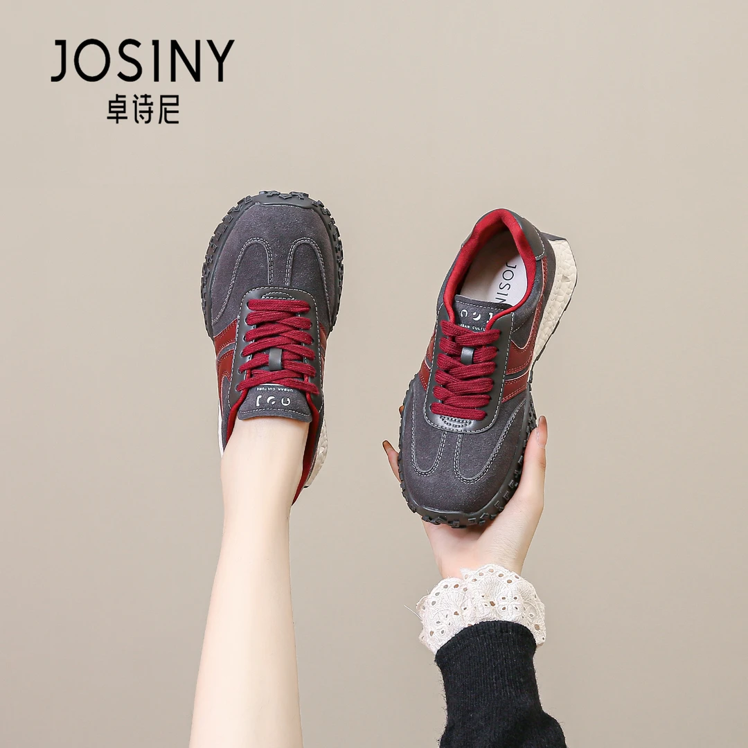 JOSINY/卓诗尼阿甘鞋女2024新款秋冬厚底华夫鞋防滑休闲鞋