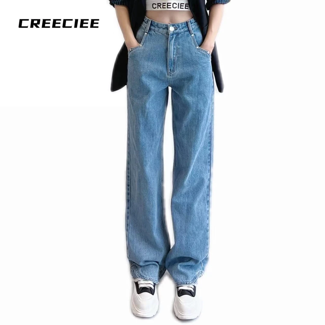 CREECIEE/CREECIEE【复古牛】四季款高腰微阔腿牛仔裤 设计感满满