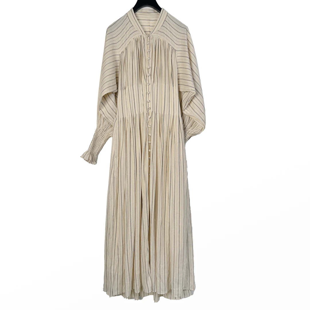 宽松收腰百褶拼接气质气质长款法式秋款连衣裙