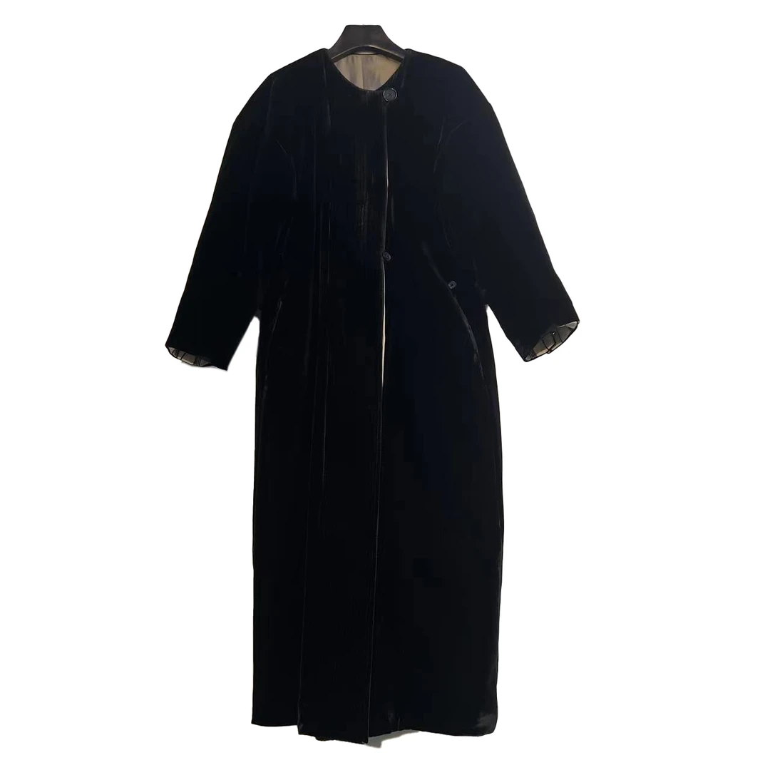 棉服外套气质百搭秋冬中长款轻奢黑色乔绒4310CT016