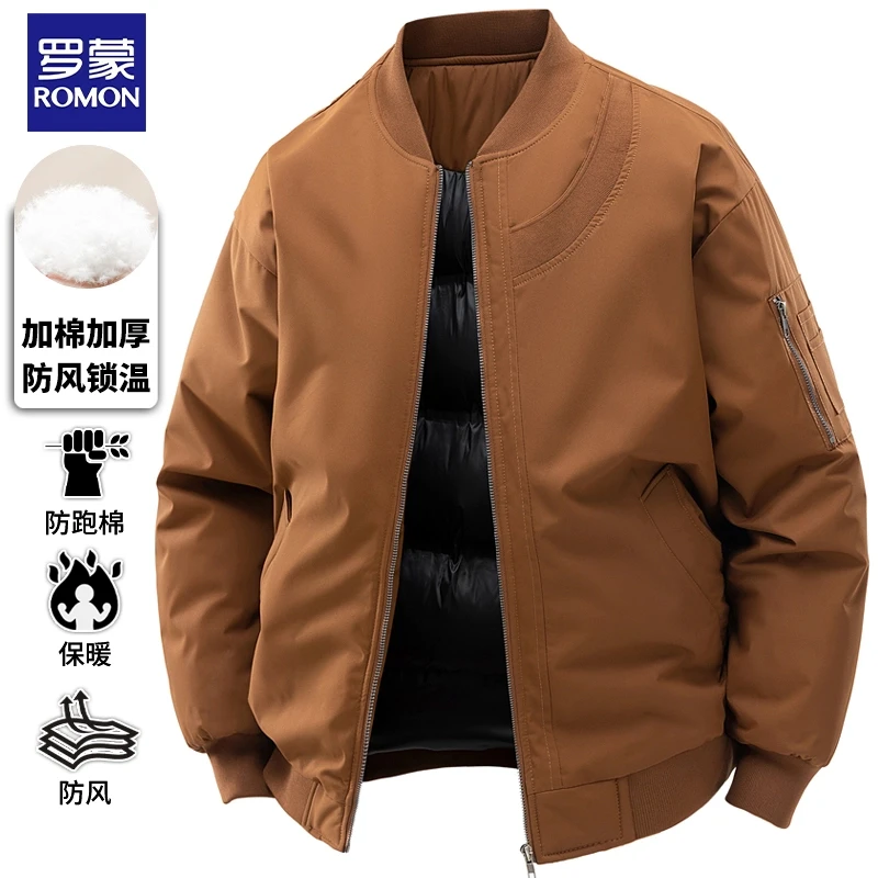 罗蒙新款男士潮牌棒球服棉衣加厚V领宽松休闲保暖冬季外套棉服