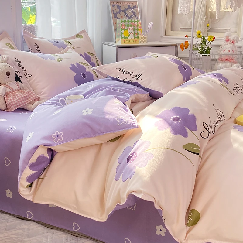 浪莎网红磨毛四件套床单被套非100%纯棉全棉被罩单人床上三件套4