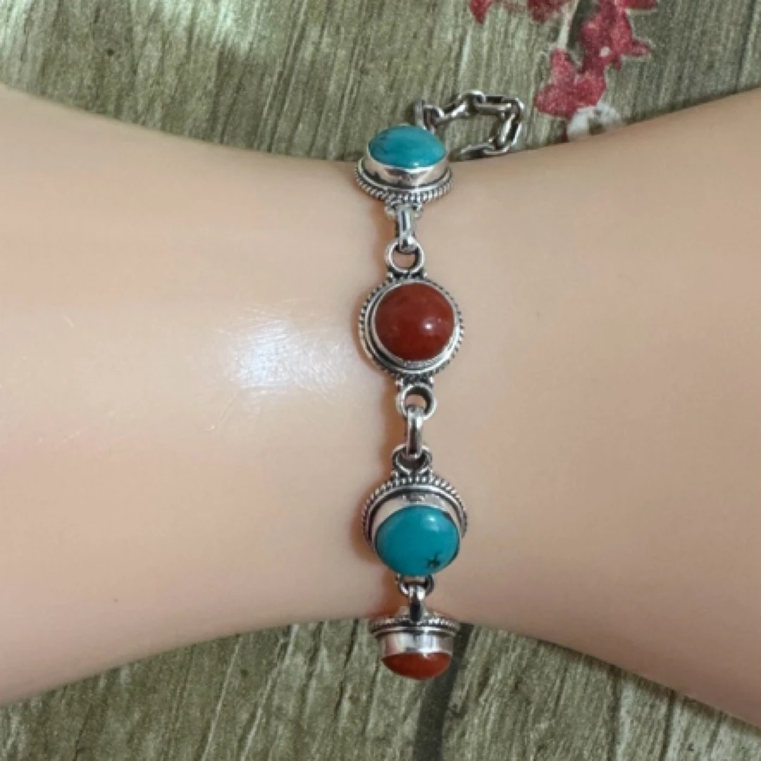 925银手链 民族元素925银镶嵌手工手链