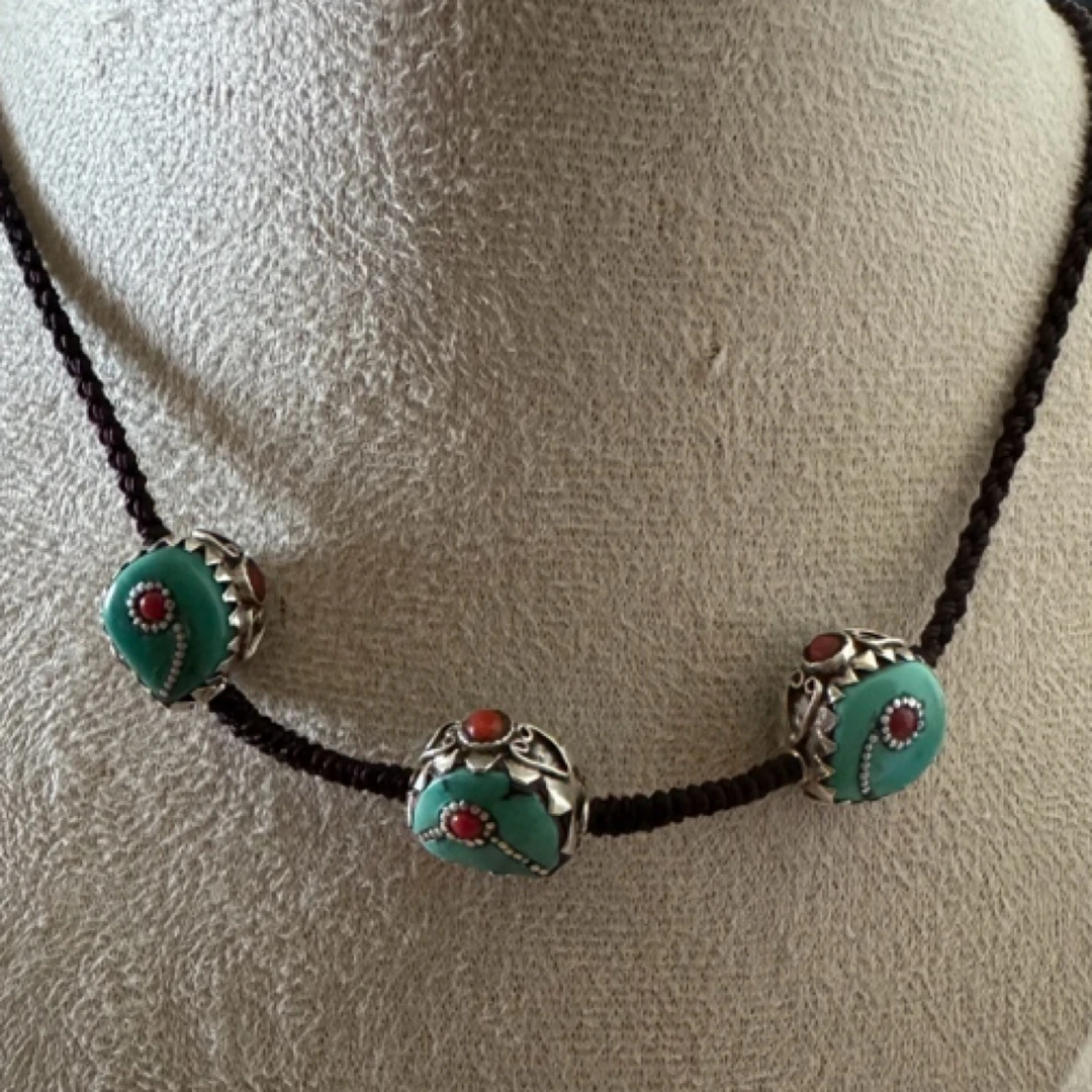 吊坠925银 民族元素手工925银镶嵌松松项链