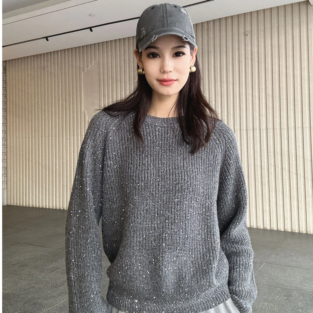 AMASS/阿玛施 秋季新款时尚百搭宽松显瘦亮片长袖毛衣5399756