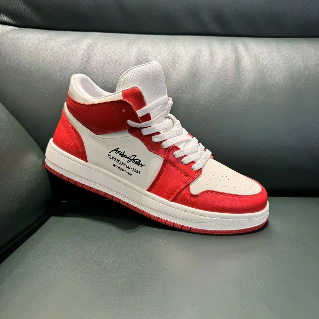 2024时尚潮流透气男鞋高帮男士秋季中帮韩版百搭板鞋潮鞋红色652