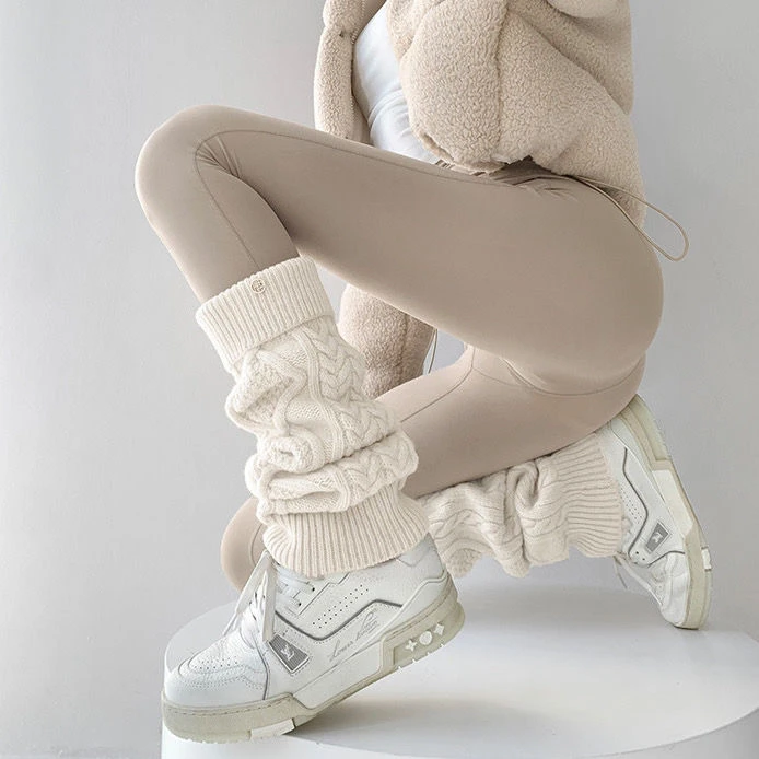 秋冬麻花针织腿套翻边羊毛袜套韩国老板娘同款及膝堆堆黑色腿套