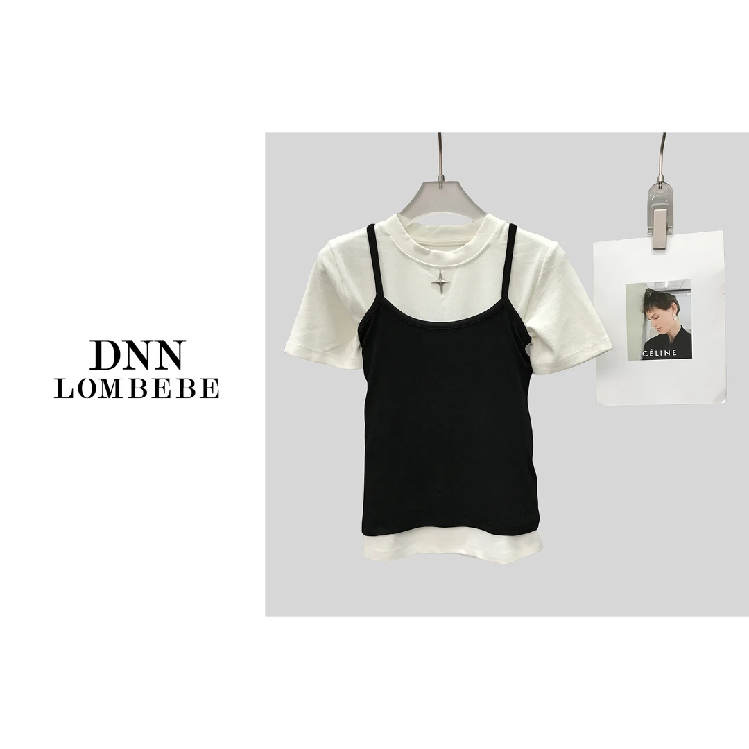 DNN LOMBEBE 0065#显瘦时尚百搭设计气质针织减龄背心短袖T两件套