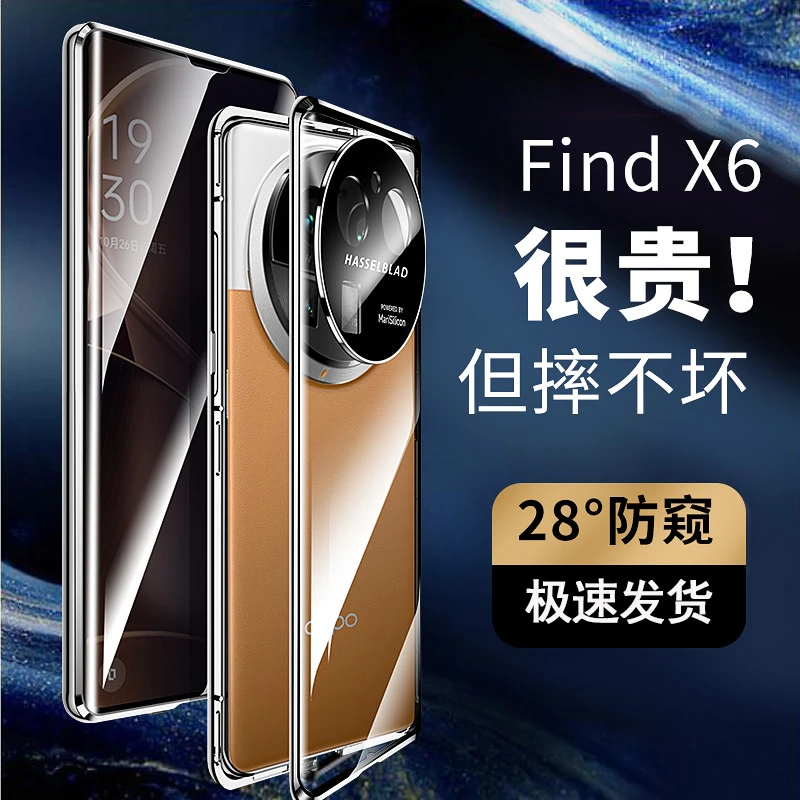 适用OPPOFindX6双面全包手机壳防偷窥防摔镜头保护钢化玻璃X6Pro