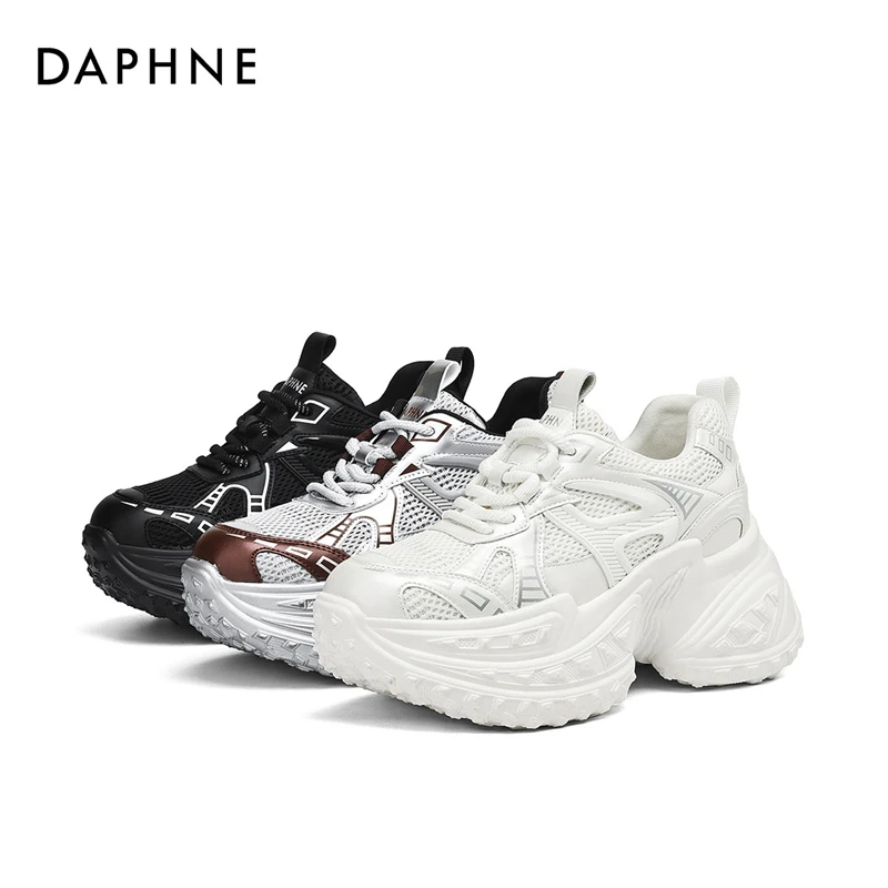达芙妮时尚百搭运动鞋2024年秋季新款潮流厚底网面透气系带休闲鞋