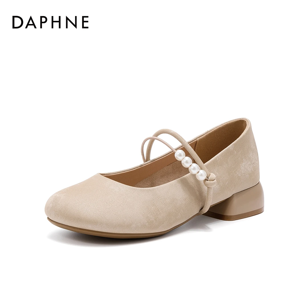 【达芙妮】秋季新款仙女风珍珠玛丽珍新中式软底低跟温柔粗跟单鞋