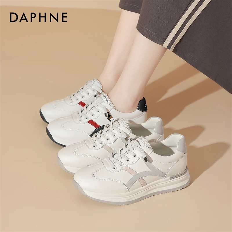达芙妮新款时尚百搭春秋季透气软底厚底平底休闲鞋系带运动鞋