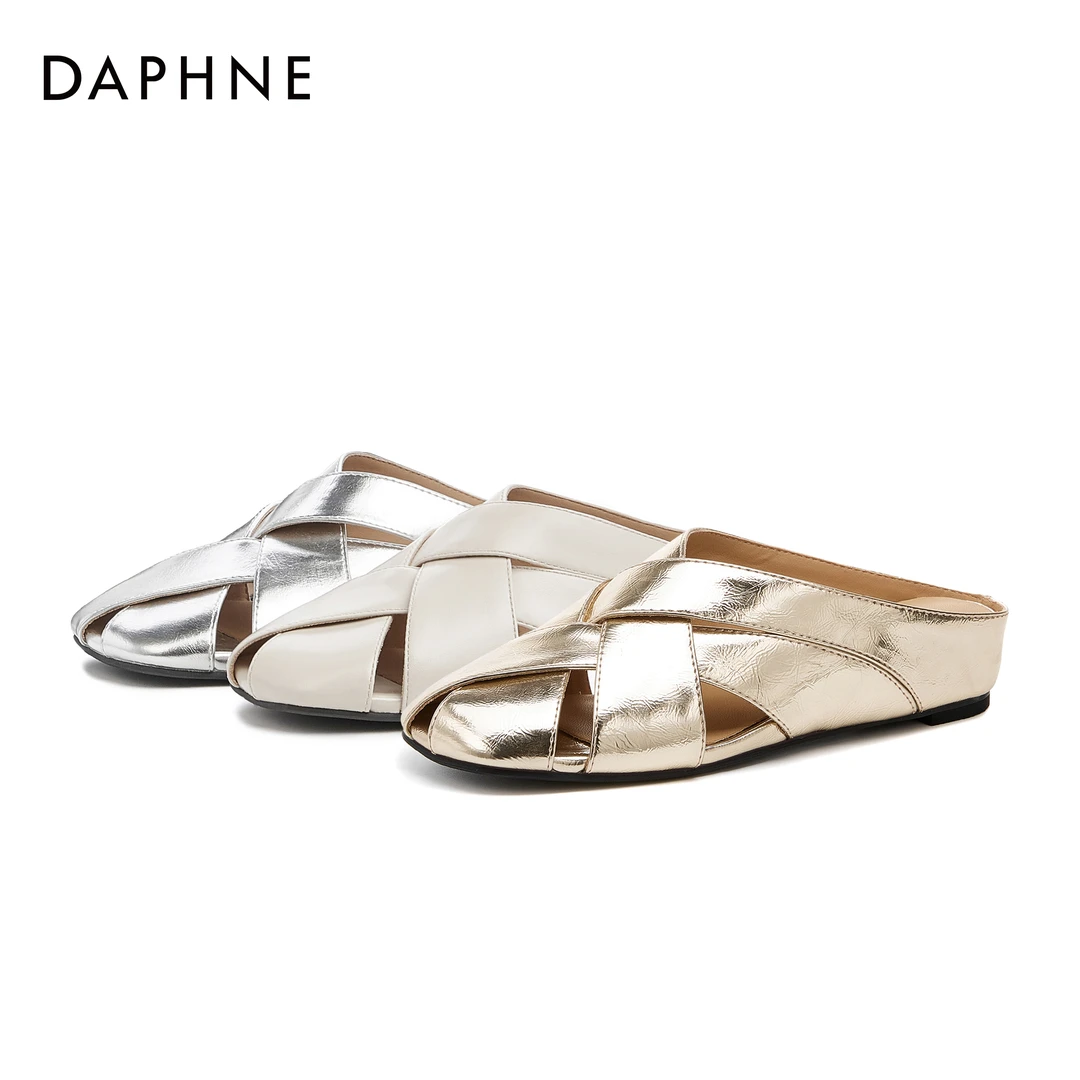 【流光璀璨】达芙妮新款时尚百搭透气编织外穿平底女士包头拖凉鞋