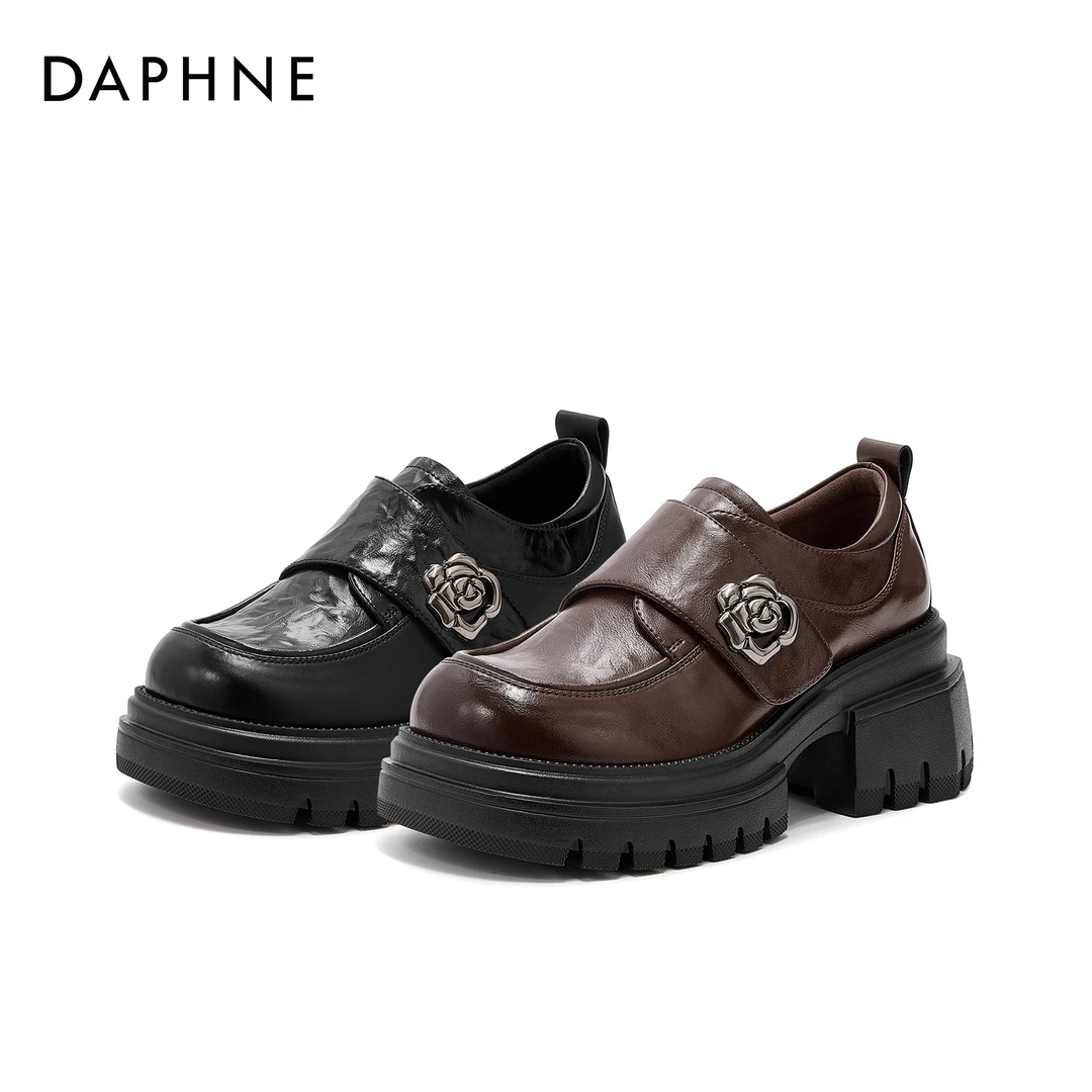 达芙妮2024年春秋季复古气质百搭厚底乐福鞋软底舒适时尚圆头单鞋