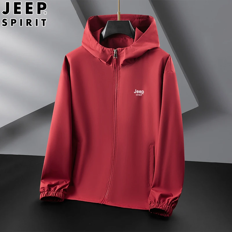 JEEP SPIRIT吉普男春季新款连帽百搭运动服宽松休闲防风外套男