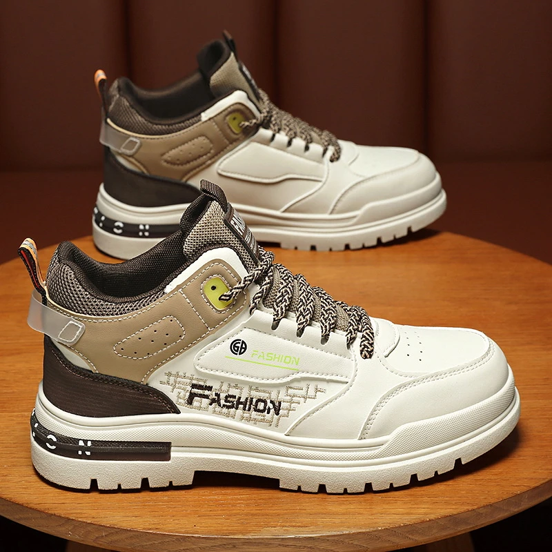 啄木鸟春季男鞋新款透气高帮鞋子男款潮流百搭小白鞋厚底运动休闲