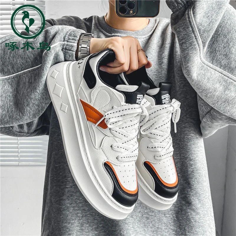 啄木鸟男鞋冬季潮流百搭低帮休闲板鞋学生运动厚底增高小白潮鞋官