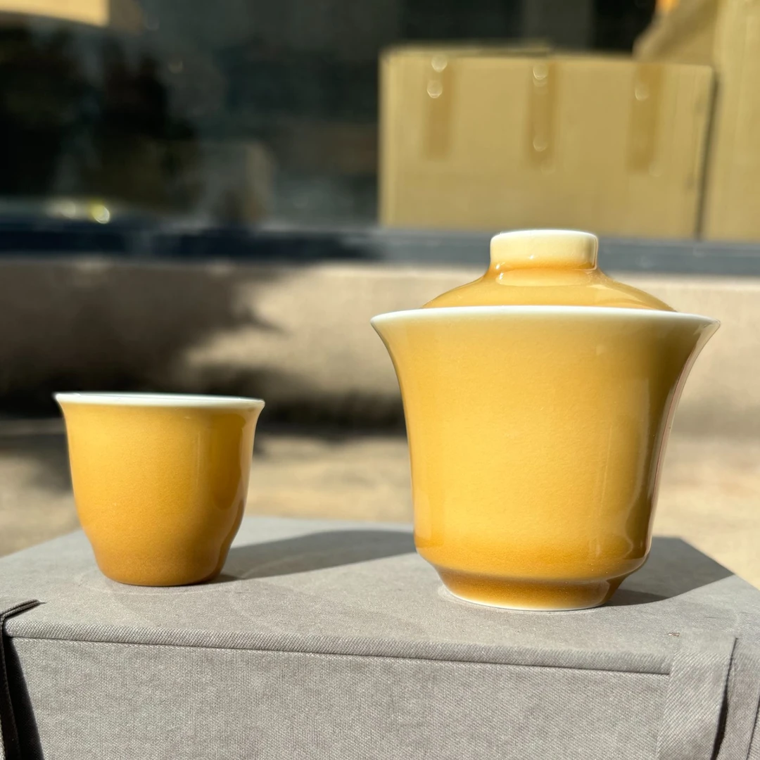 【福利套组】马蹄盖碗鸡油黄高温釉