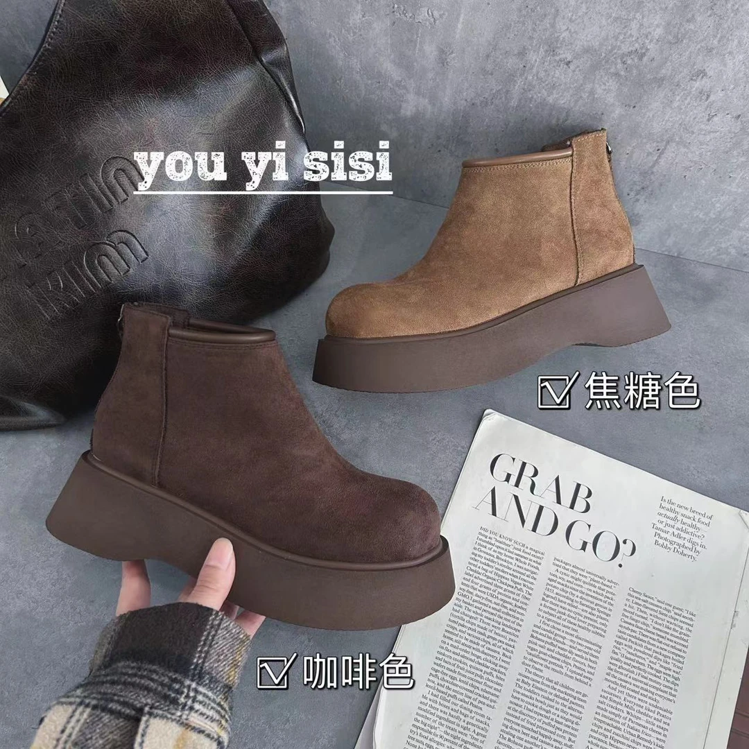 有意思思女鞋"博肯小蛮腰"时尚休闲百搭真皮复古厚底英伦风ol加绒